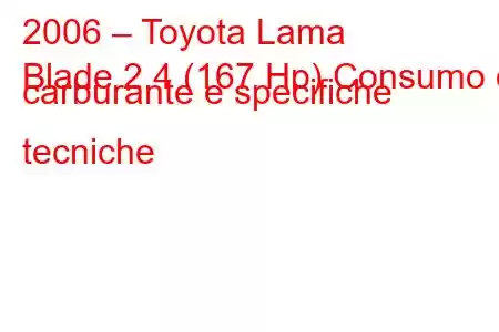 2006 – Toyota Lama
Blade 2.4 (167 Hp) Consumo di carburante e specifiche tecniche