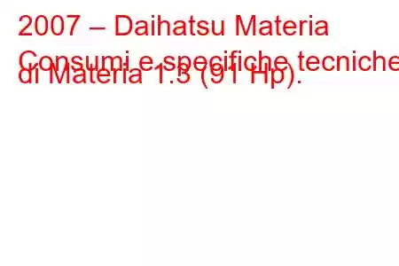 2007 – Daihatsu Materia
Consumi e specifiche tecniche di Materia 1.3 (91 Hp).