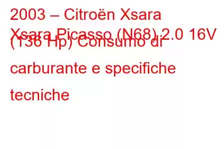 2003 – Citroën Xsara
Xsara Picasso (N68) 2.0 16V (136 Hp) Consumo di carburante e specifiche tecniche