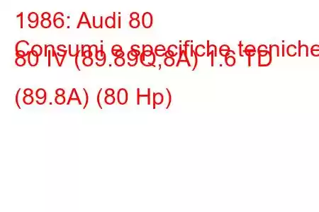 1986: Audi 80
Consumi e specifiche tecniche 80 IV (89.89Q,8A) 1.6 TD (89.8A) (80 Hp)