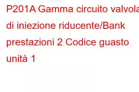 P201A Gamma circuito valvola di iniezione riducente/Bank prestazioni 2 Codice guasto unità 1