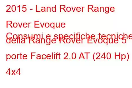 2015 - Land Rover Range Rover Evoque
Consumi e specifiche tecniche della Range Rover Evoque 5 porte Facelift 2.0 AT (240 Hp) 4x4