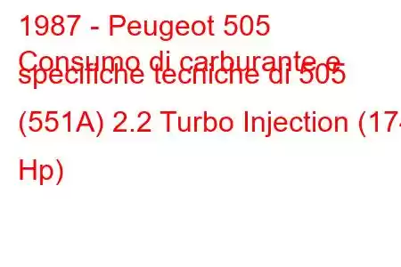 1987 - Peugeot 505
Consumo di carburante e specifiche tecniche di 505 (551A) 2.2 Turbo Injection (174 Hp)