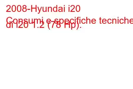 2008-Hyundai i20
Consumi e specifiche tecniche di i20 1.2 (78 Hp).