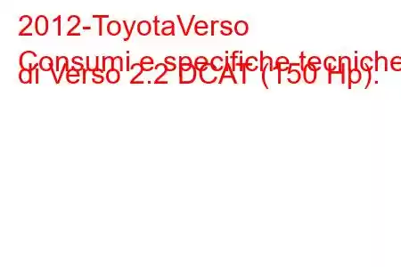 2012-ToyotaVerso
Consumi e specifiche tecniche di Verso 2.2 DCAT (150 Hp).