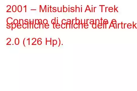 2001 – Mitsubishi Air Trek
Consumo di carburante e specifiche tecniche dell'Airtrek 2.0 (126 Hp).