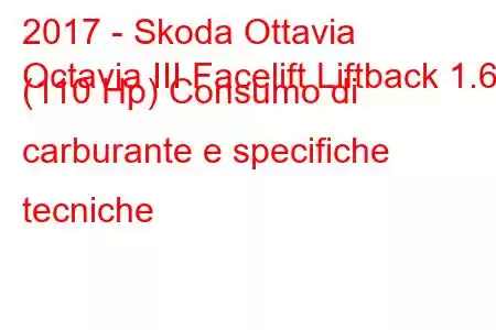 2017 - Skoda Ottavia
Octavia III Facelift Liftback 1.6 (110 Hp) Consumo di carburante e specifiche tecniche