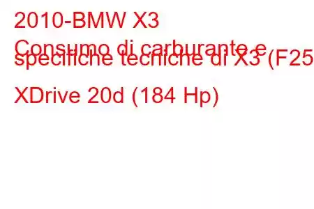 2010-BMW X3
Consumo di carburante e specifiche tecniche di X3 (F25) XDrive 20d (184 Hp)