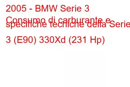 2005 - BMW Serie 3
Consumo di carburante e specifiche tecniche della Serie 3 (E90) 330Xd (231 Hp)