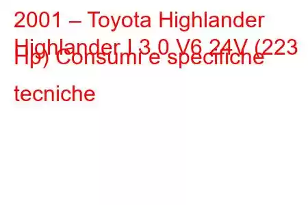 2001 – Toyota Highlander
Highlander I 3.0 V6 24V (223 Hp) Consumi e specifiche tecniche