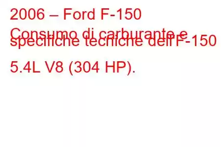 2006 – Ford F-150
Consumo di carburante e specifiche tecniche dell'F-150 5.4L V8 (304 HP).