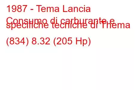 1987 - Tema Lancia
Consumo di carburante e specifiche tecniche di Thema (834) 8.32 (205 Hp)