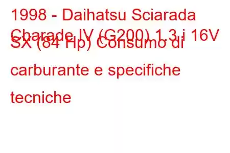 1998 - Daihatsu Sciarada
Charade IV (G200) 1.3 i 16V SX (84 Hp) Consumo di carburante e specifiche tecniche