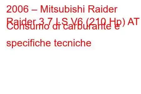 2006 – Mitsubishi Raider
Raider 3.7 LS V6 (210 Hp) AT Consumo di carburante e specifiche tecniche