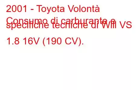 2001 - Toyota Volontà
Consumo di carburante e specifiche tecniche di Will VS 1.8 16V (190 CV).