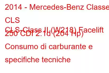 2014 - Mercedes-Benz Classe CLS
CLS-Class II (W218) Facelift 250 CDI 2.1d (204 Hp) Consumo di carburante e specifiche tecniche