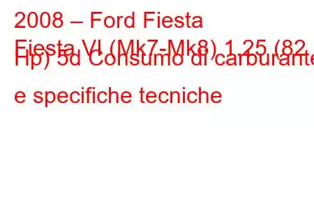 2008 – Ford Fiesta
Fiesta VI (Mk7-Mk8) 1.25 (82 Hp) 5d Consumo di carburante e specifiche tecniche