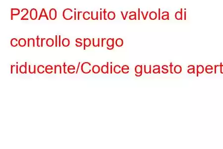 P20A0 Circuito valvola di controllo spurgo riducente/Codice guasto aperto