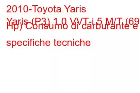 2010-Toyota Yaris
Yaris (P3) 1.0 VVT-i 5 M/T (69 Hp) Consumo di carburante e specifiche tecniche