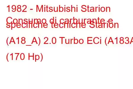 1982 - Mitsubishi Starion
Consumo di carburante e specifiche tecniche Starion (A18_A) 2.0 Turbo ECi (A183A) (170 Hp)