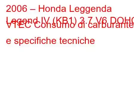 2006 – Honda Leggenda
Legend IV (KB1) 3.7 V6 DOHC VTEC Consumo di carburante e specifiche tecniche