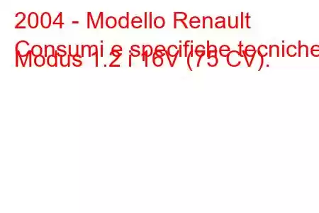 2004 - Modello Renault
Consumi e specifiche tecniche Modus 1.2 i 16V (75 CV).