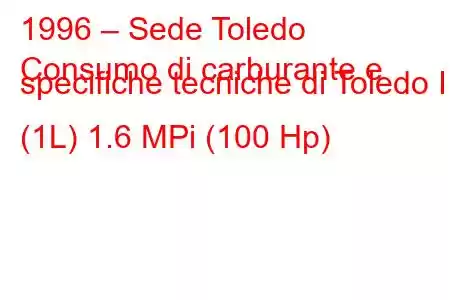 1996 – Sede Toledo
Consumo di carburante e specifiche tecniche di Toledo I (1L) 1.6 MPi (100 Hp)