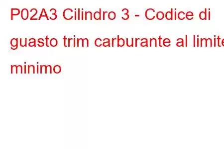 P02A3 Cilindro 3 - Codice di guasto trim carburante al limite minimo