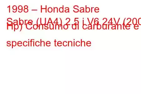 1998 – Honda Sabre
Sabre (UA4) 2.5 i V6 24V (200 Hp) Consumo di carburante e specifiche tecniche