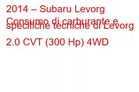 2014 – Subaru Levorg
Consumo di carburante e specifiche tecniche di Levorg 2.0 CVT (300 Hp) 4WD