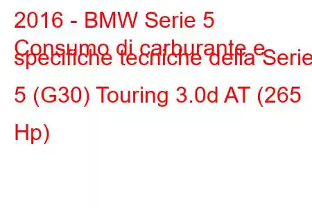 2016 - BMW Serie 5
Consumo di carburante e specifiche tecniche della Serie 5 (G30) Touring 3.0d AT (265 Hp)