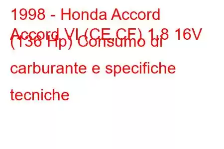 1998 - Honda Accord
Accord VI (CE,CF) 1.8 16V (136 Hp) Consumo di carburante e specifiche tecniche