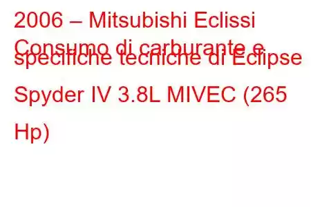 2006 – Mitsubishi Eclissi
Consumo di carburante e specifiche tecniche di Eclipse Spyder IV 3.8L MIVEC (265 Hp)