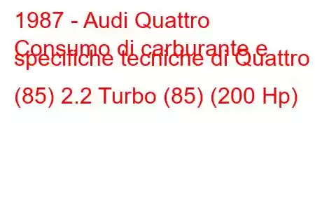 1987 - Audi Quattro
Consumo di carburante e specifiche tecniche di Quattro (85) 2.2 Turbo (85) (200 Hp)