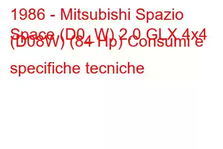 1986 - Mitsubishi Spazio
Space (D0_W) 2.0 GLX 4x4 (D08W) (84 Hp) Consumi e specifiche tecniche