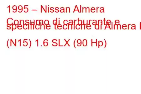 1995 – Nissan Almera
Consumo di carburante e specifiche tecniche di Almera I (N15) 1.6 SLX (90 Hp)