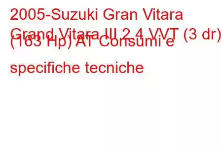 2005-Suzuki Gran Vitara
Grand Vitara III 2.4 VVT (3 dr) (163 Hp) AT Consumi e specifiche tecniche