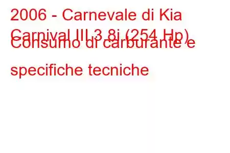 2006 - Carnevale di Kia
Carnival III 3.8i (254 Hp) Consumo di carburante e specifiche tecniche