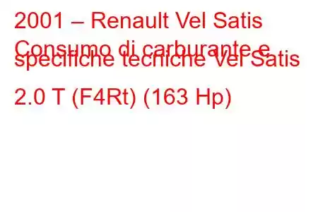 2001 – Renault Vel Satis
Consumo di carburante e specifiche tecniche Vel Satis 2.0 T (F4Rt) (163 Hp)