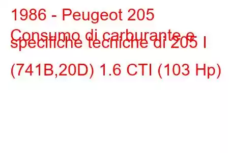 1986 - Peugeot 205
Consumo di carburante e specifiche tecniche di 205 I (741B,20D) 1.6 CTI (103 Hp)