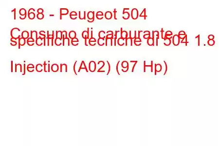 1968 - Peugeot 504
Consumo di carburante e specifiche tecniche di 504 1.8 Injection (A02) (97 Hp)