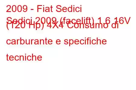 2009 - Fiat Sedici
Sedici 2009 (facelift) 1.6 16V (120 Hp) 4X4 Consumo di carburante e specifiche tecniche