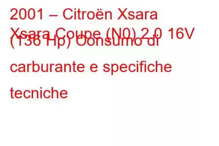 2001 – Citroën Xsara
Xsara Coupe (N0) 2.0 16V (136 Hp) Consumo di carburante e specifiche tecniche