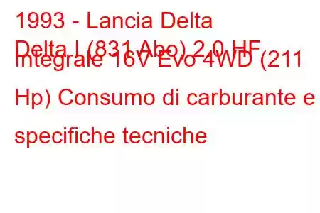 1993 - Lancia Delta
Delta I (831 Abo) 2.0 HF Integrale 16V Evo 4WD (211 Hp) Consumo di carburante e specifiche tecniche