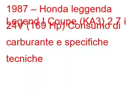 1987 – Honda leggenda
Legend I Coupe (KA3) 2.7 i 24V (169 Hp) Consumo di carburante e specifiche tecniche