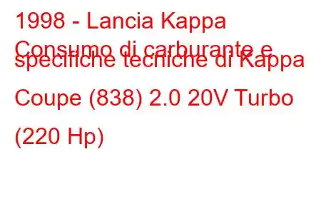 1998 - Lancia Kappa
Consumo di carburante e specifiche tecniche di Kappa Coupe (838) 2.0 20V Turbo (220 Hp)