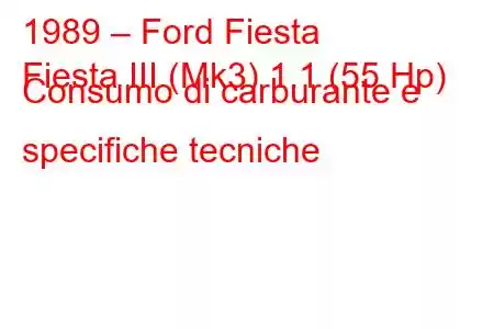 1989 – Ford Fiesta
Fiesta III (Mk3) 1.1 (55 Hp) Consumo di carburante e specifiche tecniche