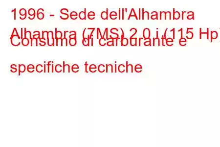 1996 - Sede dell'Alhambra
Alhambra (7MS) 2.0 i (115 Hp) Consumo di carburante e specifiche tecniche