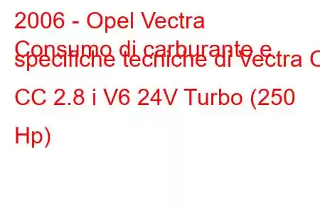 2006 - Opel Vectra
Consumo di carburante e specifiche tecniche di Vectra C CC 2.8 i V6 24V Turbo (250 Hp)