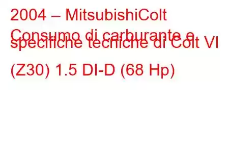 2004 – MitsubishiColt
Consumo di carburante e specifiche tecniche di Colt VI (Z30) 1.5 DI-D (68 Hp)